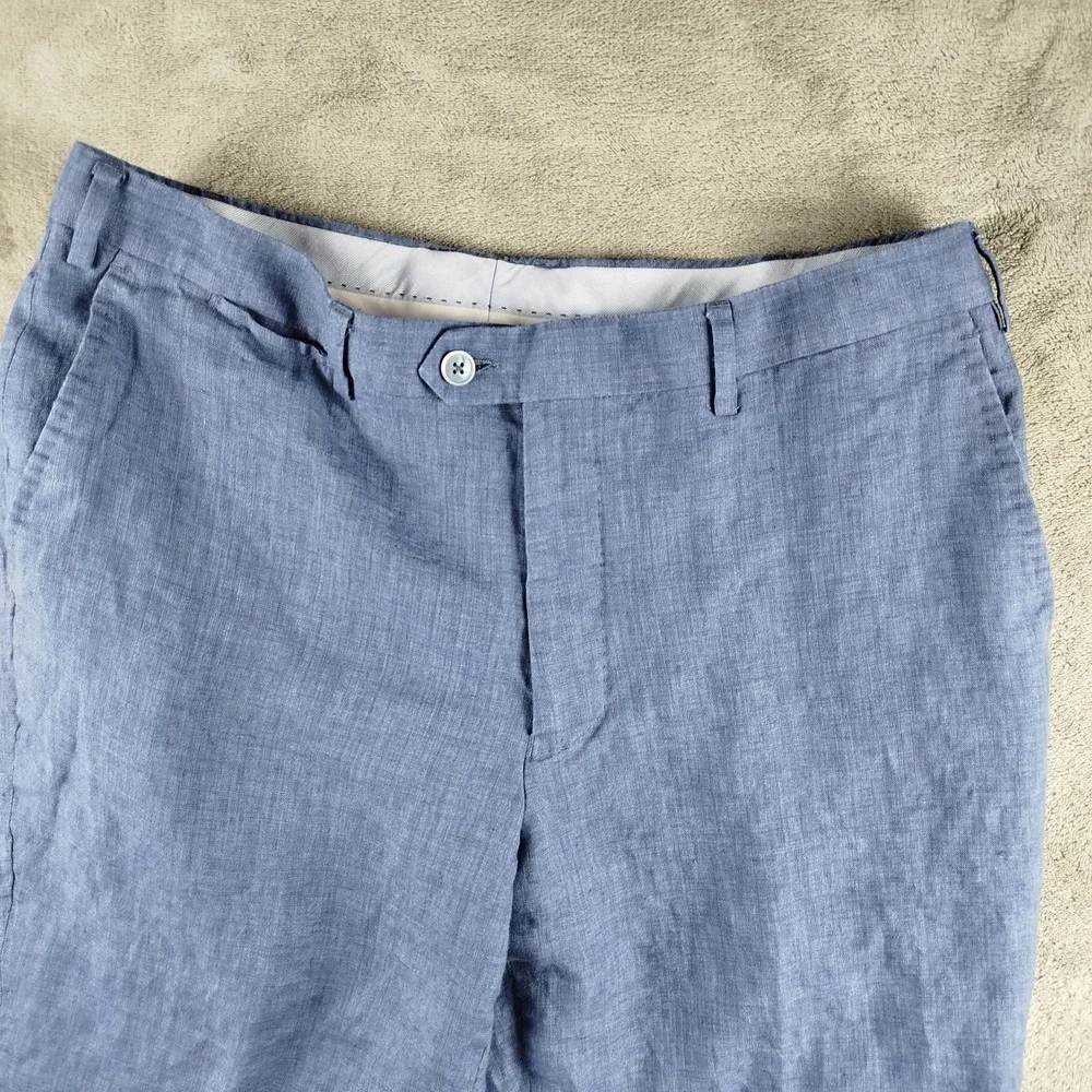 Bianco Brioni Florence Modern Blue Linen Pants Mens 36S Designer Made In‎ Italy